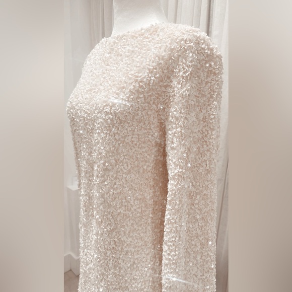 NEW Holiday Dress Sequin Winter White w Black Bow Viral Size Small NYE Christmas - Picture 6 of 8